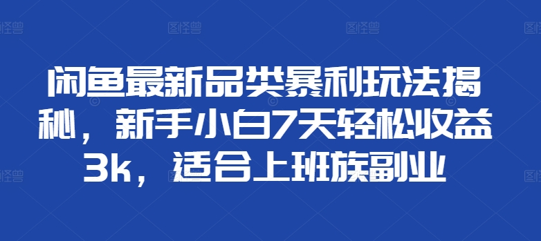 闲鱼最新品类暴利玩法揭秘，新手小白7天轻松收益3k，适合上班族副业-91学习网