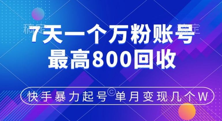 快手暴力起号，7天涨万粉，小白当天起号，多种变现方式，单月变现几个-91学习网