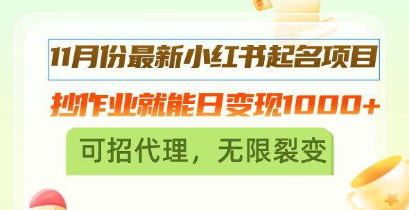 （13256期）11月份最新小红书起名项目，抄作业就能日变现1000+，可招代理，无限裂变-91学习网