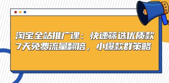 淘宝全站推广课：快速筛选优质款，7天免费流量翻倍，小爆款群策略-91学习网