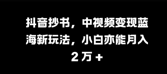 抖音抄书，中视频变现蓝海新玩法，小白亦能月入 过W【揭秘】-91学习网