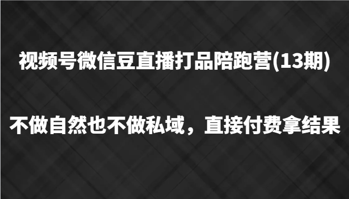 视频号微信豆直播打品陪跑(13期)，不做不自然流不做私域，直接付费拿结果-91学习网