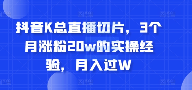 抖音K总直播切片，3个月涨粉20w的实操经验，月入过W-91学习网