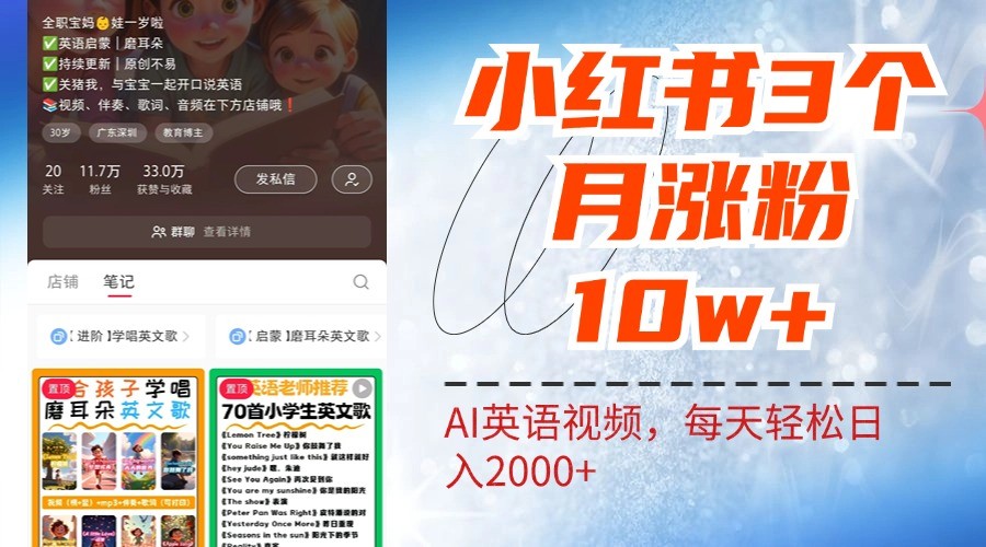 小红书三个月涨粉10W，AI英语视频0成本制作，每天轻松日入2000+-91学习网