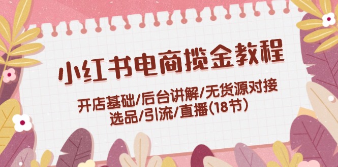 小红书电商揽金教程：开店基础/后台讲解/无货源对接/选品/引流/直播(18节)-91学习网