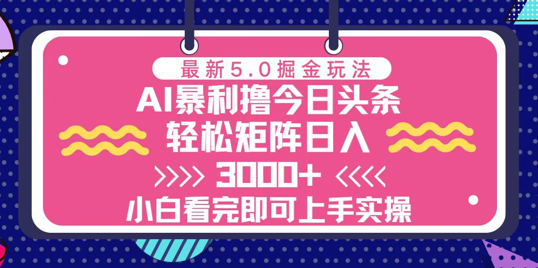 （13398期）今日头条最新5.0掘金玩法，轻松矩阵日入3000+-91学习网