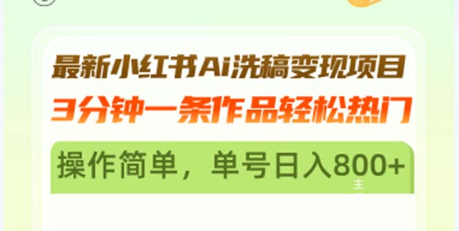 （13182期）最新小红书Ai洗稿变现项目 3分钟一条作品轻松热门 操作简单，单号日入800+-91学习网