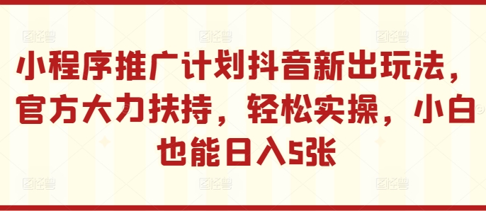 小程序推广计划抖音新出玩法，官方大力扶持，轻松实操，小白也能日入5张【揭秘】-91学习网