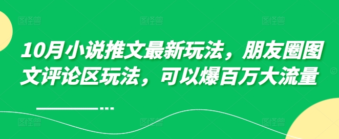 10月小说推文最新玩法，朋友圈图文评论区玩法，可以爆百万大流量 -91学习网