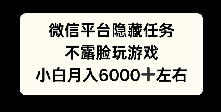 微信平台隐藏任务，不露脸玩游戏，月入6000+-91学习网