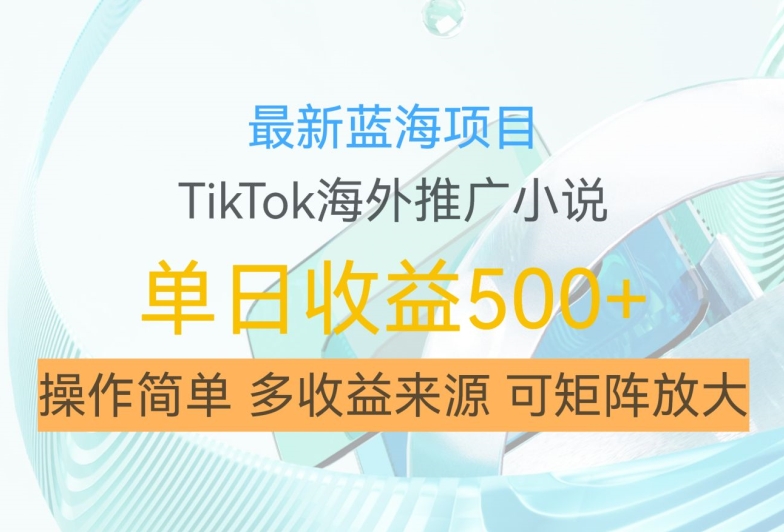 最新蓝海项目，利用tiktok海外推广小说赚钱佣金，简单易学，日入500+，可矩阵放大【揭秘】-91学习网