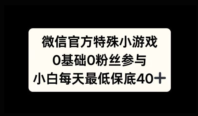 微信官方特定小游戏，0基础0粉丝，小白上手每天最少保底40+-91学习网