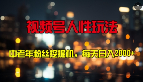 视频号人性玩法 中老年粉丝挖掘机，每天十分钟，轻松曰入3张-91学习网