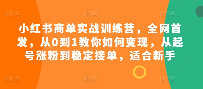 小红书商单实战训练营，全网首发，从0到1教你如何变现，从起号涨粉到稳定接单，适合新手-91学习网