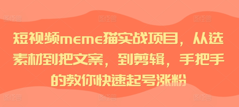 短视频meme猫实战项目，从选素材到把文案，到剪辑，手把手的教你快速起号涨粉-91学习网