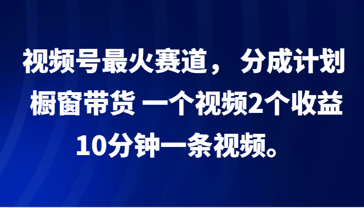 视频号最火赛道， 分成计划， 橱窗带货，一个视频2个收益，10分钟一条视频。-91学习网