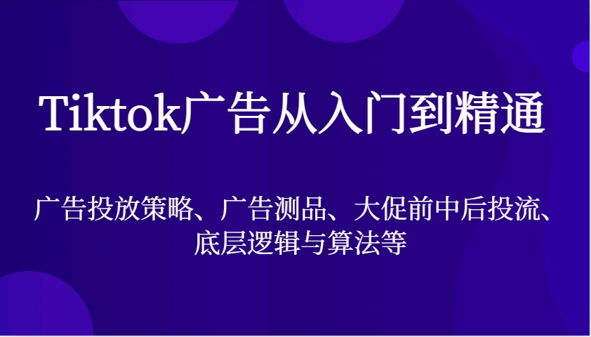 Tiktok广告从入门到精通，广告投放策略、广告测品、大促前中后投流、底层逻辑与算法等-91学习网