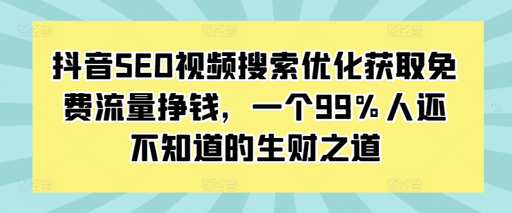 抖音SEO视频搜索优化获取免费流量挣钱，一个99%人还不知道的生财之道-91学习网