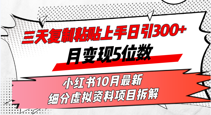 （13077期）三天复制粘贴上手日引300+月变现5位数小红书10月最新 细分虚拟资料项目…-91学习网