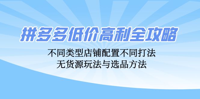 （12897期）拼多多低价高利全攻略：不同类型店铺配置不同打法，无货源玩法与选品方法-91学习网