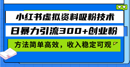 （13345期）小红书虚拟资料吸粉技术，日暴力引流300+创业粉，方法简单高效，收入稳…-91学习网