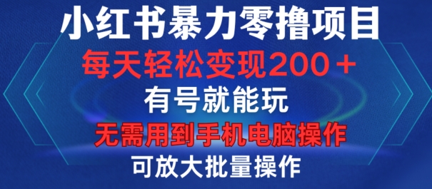 小红书暴力零撸项目，有号就能玩，单号每天变现1到15元，可放大批量操作，无需手机电脑操作【揭秘】-91学习网