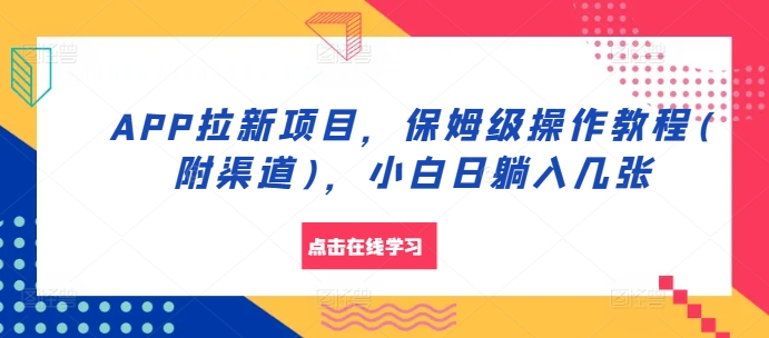 APP拉新项目，保姆级操作教程(附渠道)，小白日躺入几张【揭秘】-91学习网