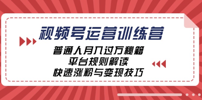 视频号运营训练营：普通人月入过万秘籍，平台规则解读，快速涨粉与变现-91学习网