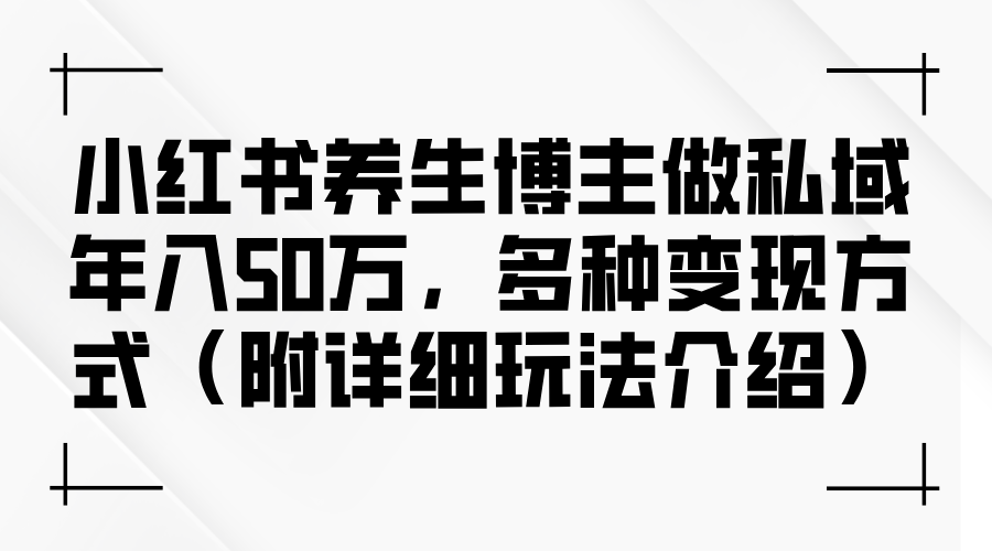 （12619期）小红书养生博主做私域年入50万，多种变现方式（附详细玩法介绍）-91学习网