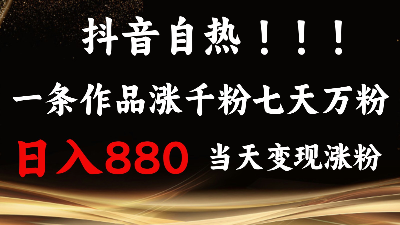 抖音小红书自热，一条作品1000粉，7天万粉，单日变现880收益-91学习网