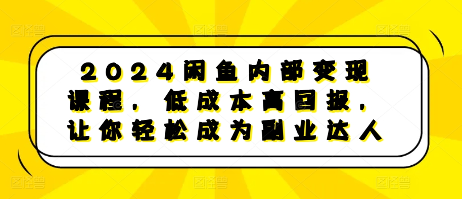 2024闲鱼内部变现课程，低成本高回报，让你轻松成为副业达人-91学习网