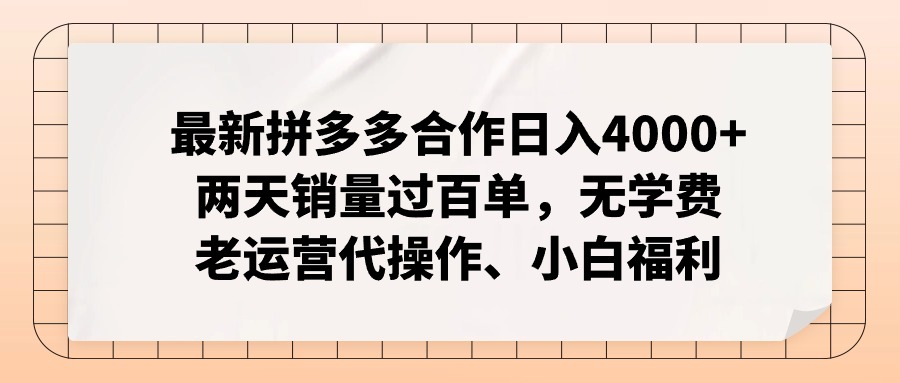 （12869期）拼多多最新合作日入4000+两天销量过百单，无学费、老运营代操作、小白福利-91学习网