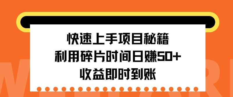 快速上手项目秘籍，利用碎片时间日入50+，收益即时到账-91学习网