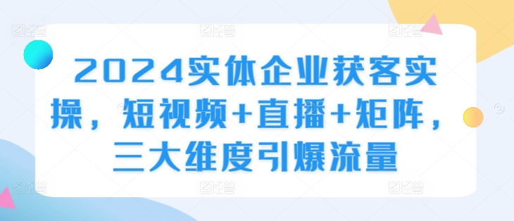 2024实体企业获客实操，短视频+直播+矩阵，三大维度引爆流量-91学习网