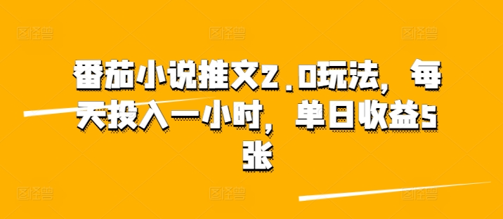 番茄小说推文2.0玩法，每天投入一小时，单日收益5张-91学习网