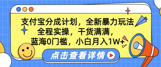 蓝海0门槛，支付宝分成计划，全新暴力玩法，全程实操，干货满满，小白月入1W+-91学习网