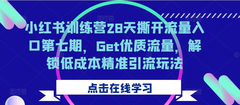 小红书训练营28天撕开流量入口第七期，Get优质流量，解锁低成本精准引流玩法-91学习网