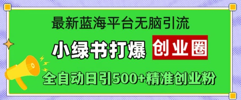 最新蓝海平台无脑引流，小绿书打爆创业圈，全自动日引500+精准创业粉-91学习网