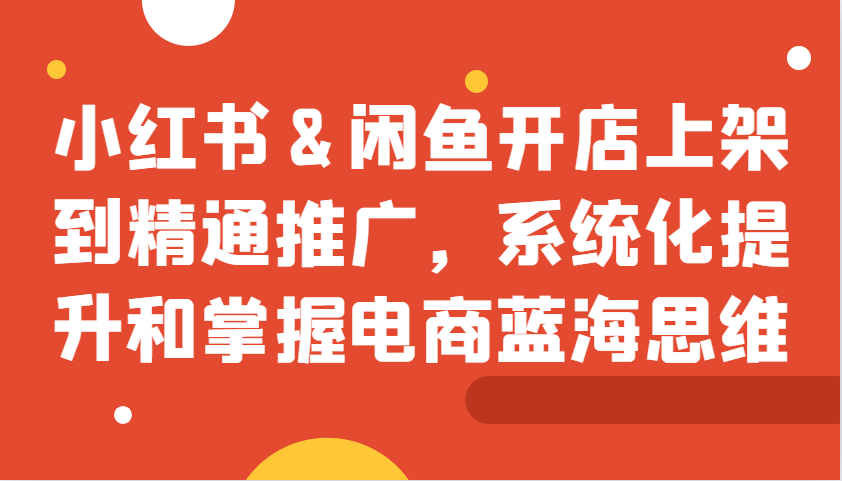 小红书&闲鱼开店上架到精通推广，系统化提升和掌握电商蓝海思维-91学习网