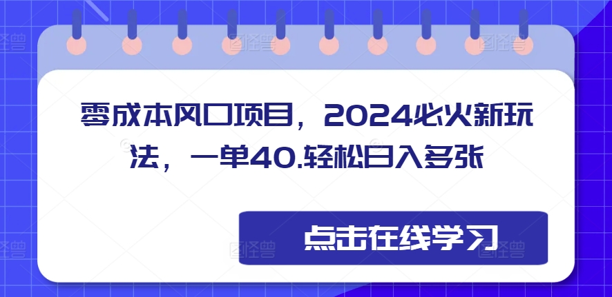 零成本风口项目，2024必火新玩法，一单40，轻松日入多张-91学习网