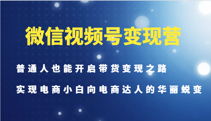 微信视频号变现营-普通人也能开启带货变现之路，实现电商小白向电商达人的华丽蜕变-91学习网