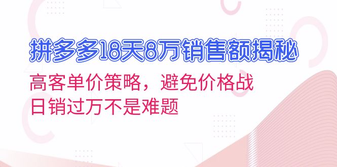 （13383期）拼多多18天8万销售额揭秘：高客单价策略，避免价格战，日销过万不是难题-91学习网