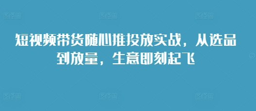 短视频带货随心推投放实战，从选品到放量，生意即刻起飞-91学习网