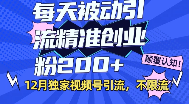 12月独家视频号引流每天被动引流精准创业粉200+不限流-91学习网