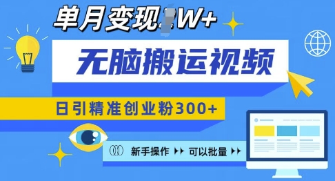 无脑搬运视频号可批量复制，新手即可操作，日引精准创业粉300+，月变现过W 【揭秘】-91学习网