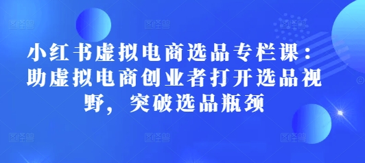 小红书虚拟电商选品专栏课：助虚拟电商创业者打开选品视野，突破选品瓶颈-91学习网