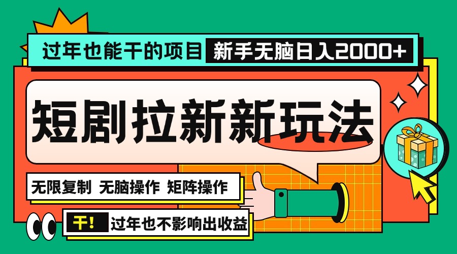 （13656期）过年也能干的项目，2024年底最新短剧拉新新玩法，批量无脑操作日入2000+！-91学习网