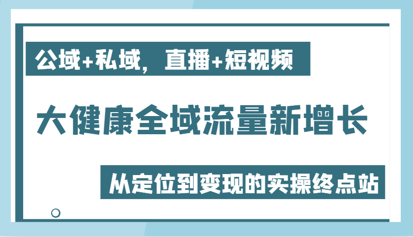 大健康全域流量新增长6.0，公域+私域，直播+短视频，从定位到变现的实操终点站-91学习网