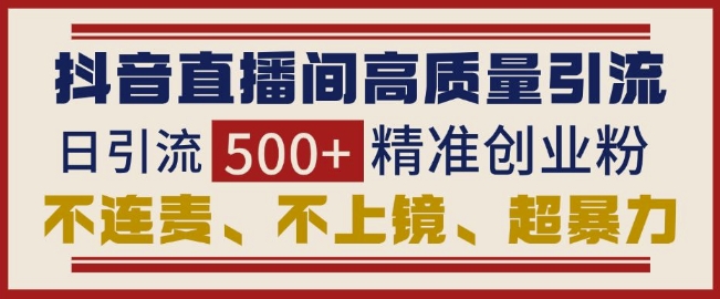 抖音直播间引流创业粉，无需连麦、不用上镜、超暴力，日引流500+高质量精准创业粉-91学习网