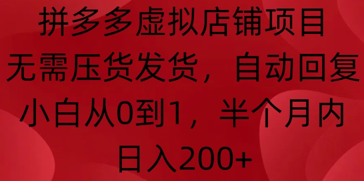 拼多多虚拟店铺项目，无需压货发货，自动回复，小白从0到1，半个月内日入200+【揭秘】-91学习网